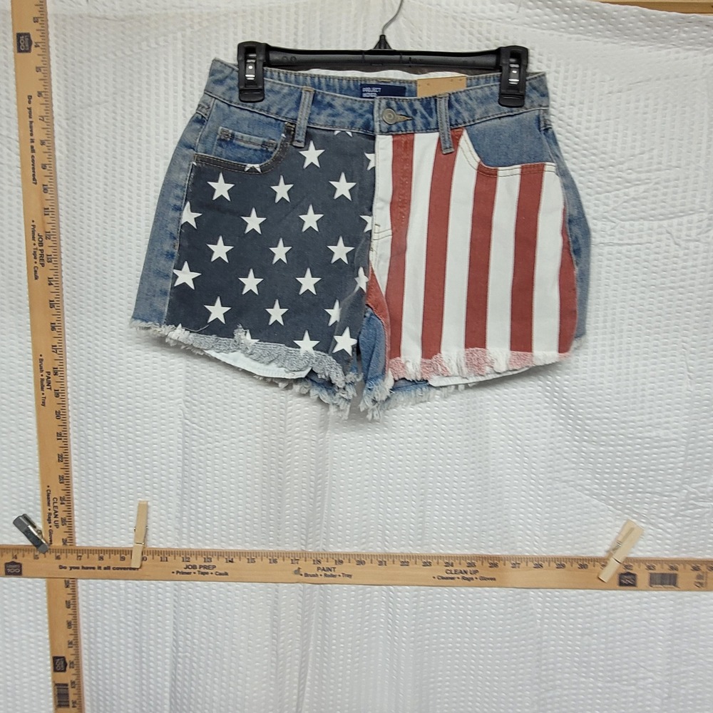 Project Indigo American Flag Denim Shorts Mid Rise Cut Offs Size 1/24